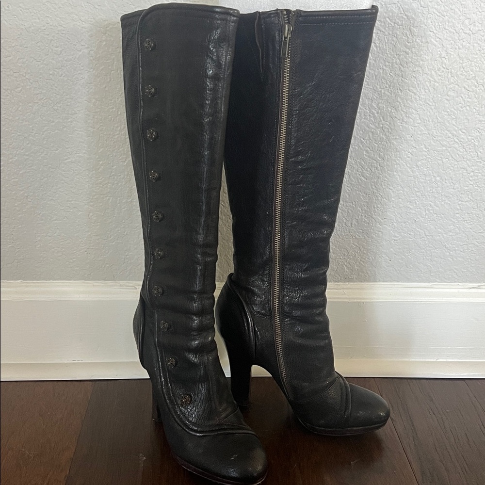 Frye Dark Leather Heeled Boots